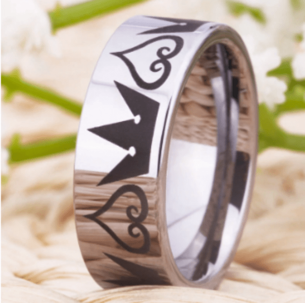 King Queen Engraved Tungsten Ring for Couple