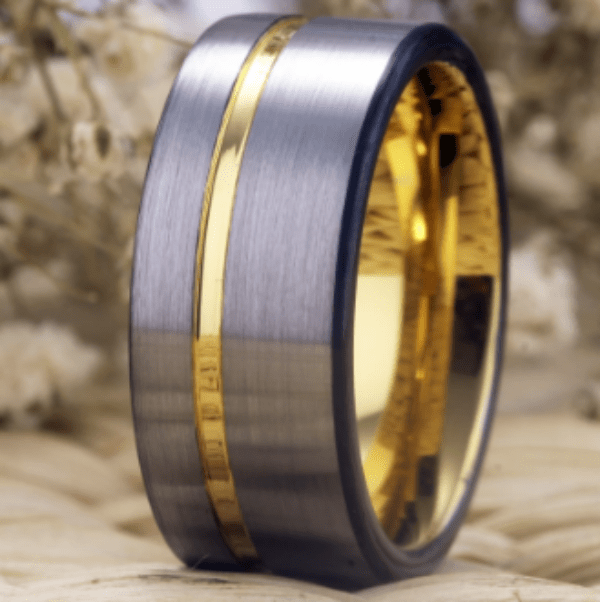 Gold Inlay Grey Wedding Engagement Ring for Couple