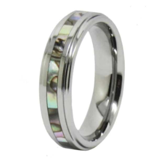 Abalone Inlay Silver Wedding Engagement Ring for Couple