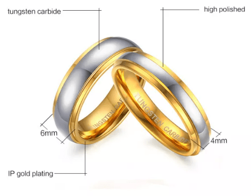 Gold Wedding Band Tungsten Ring