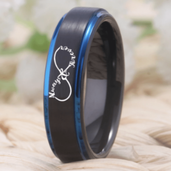 Black Blue Couple Wedding Engagement Ring
