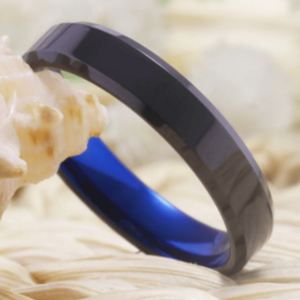 Blue Black Wedding Engagement Ring for Couple
