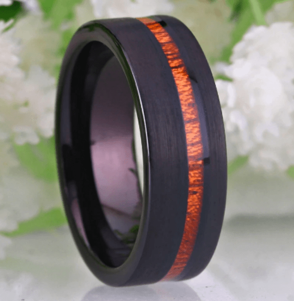 Black Wood Inlay Tungsten Ring