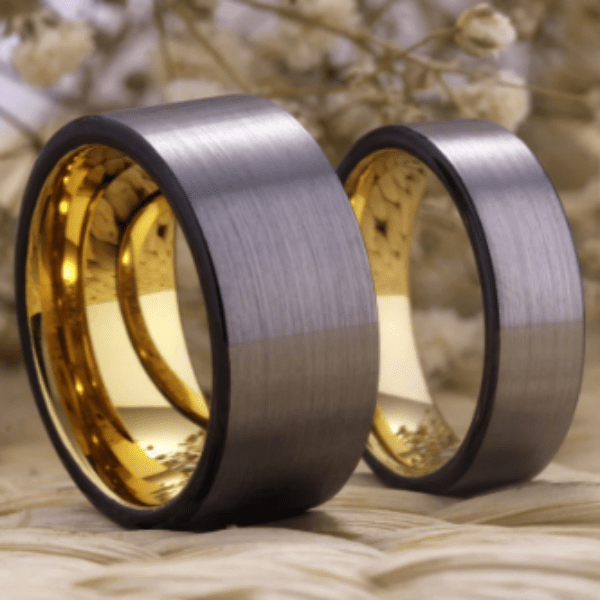 Brushed Grey Gold Wedding Engagement Ring for Couple