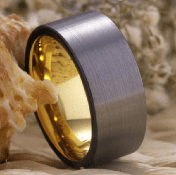 Brushed Grey Gold Wedding Engagement Ring for Couple