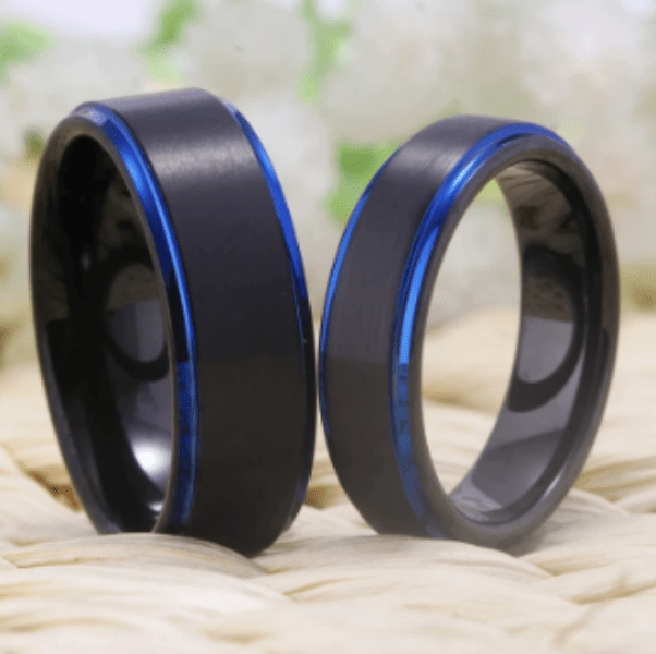 Blue Black Wedding Engagement Ring for Couple