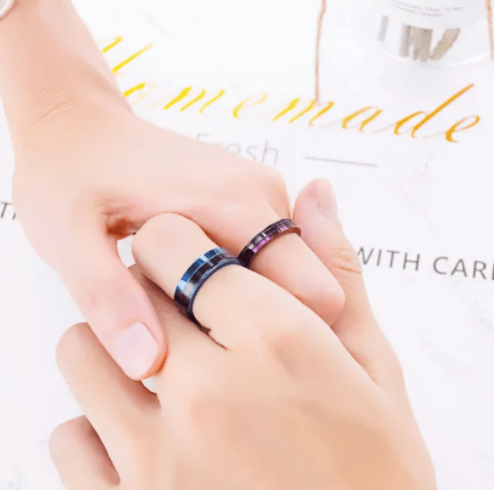 Steel Purple Couple Rings for Him and Her