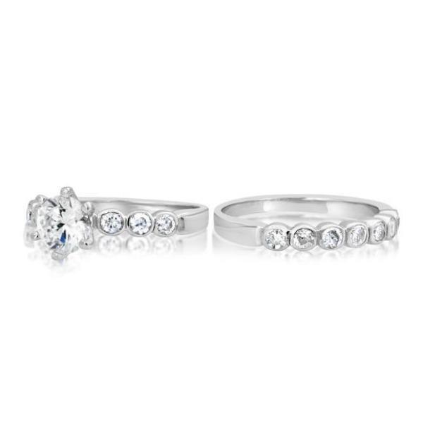 Engagement and Wedding Bezel Ring Set