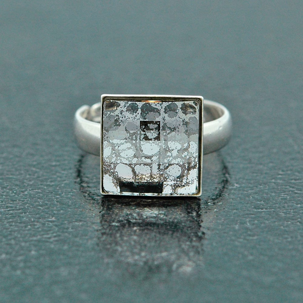 Chessboard Silver Patina Ring
