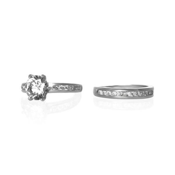 Channel Band Wedding Ring Set