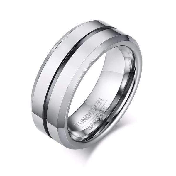 Tungsten Black Line Carbide Wedding Band for Him