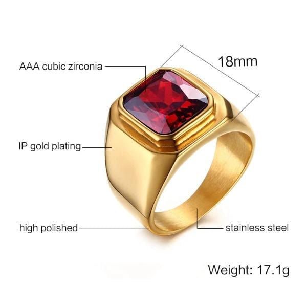 Gold  Red  Stone  Mens  Signet Ring