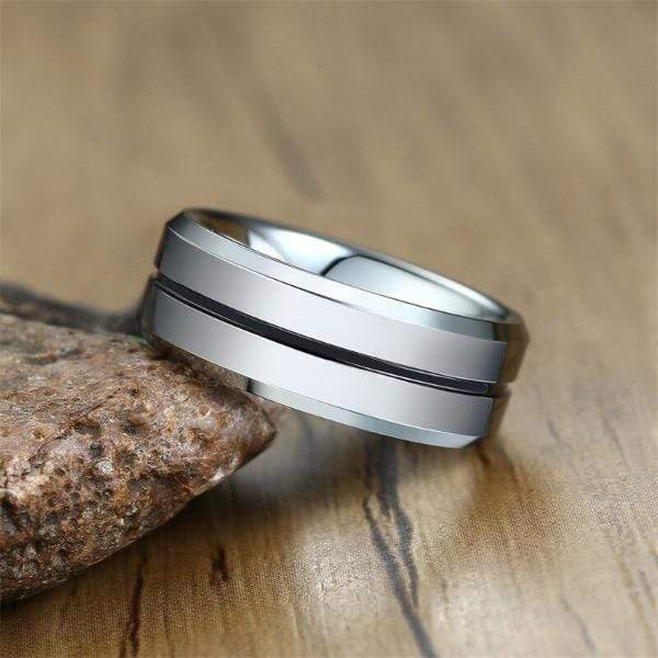 Tungsten Black Line Carbide Wedding Band for Him