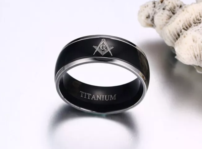 Black Grey Titanium Masonic Ring