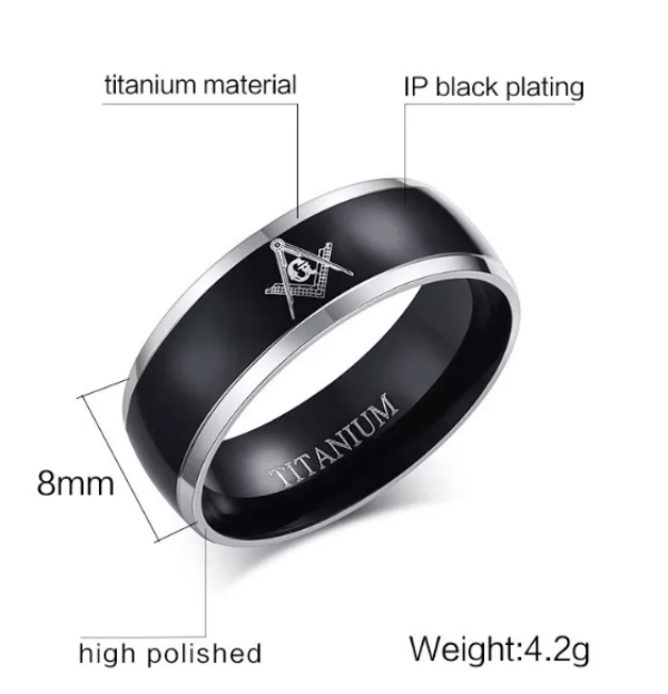 Black Grey Masonic  Titanium Ring
