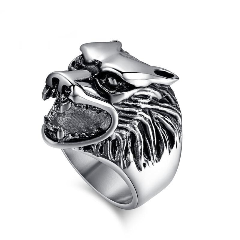 Wolf Head Mens Ring