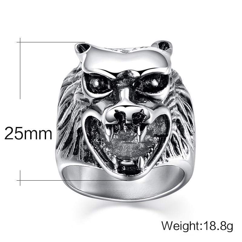 Wolf Head Mens Ring