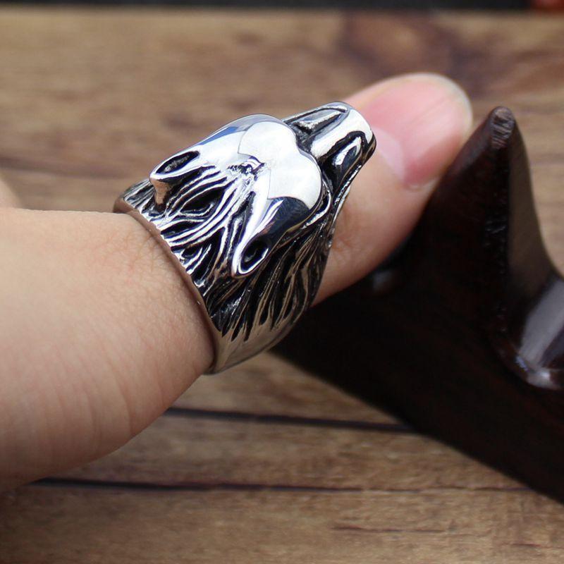 Wolf Head Mens Ring