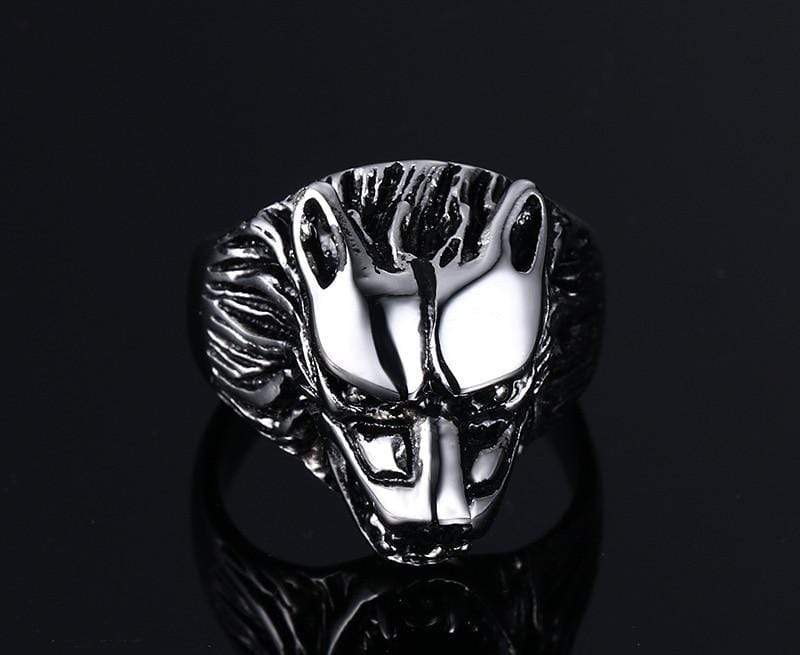 Wolf Head Mens Ring