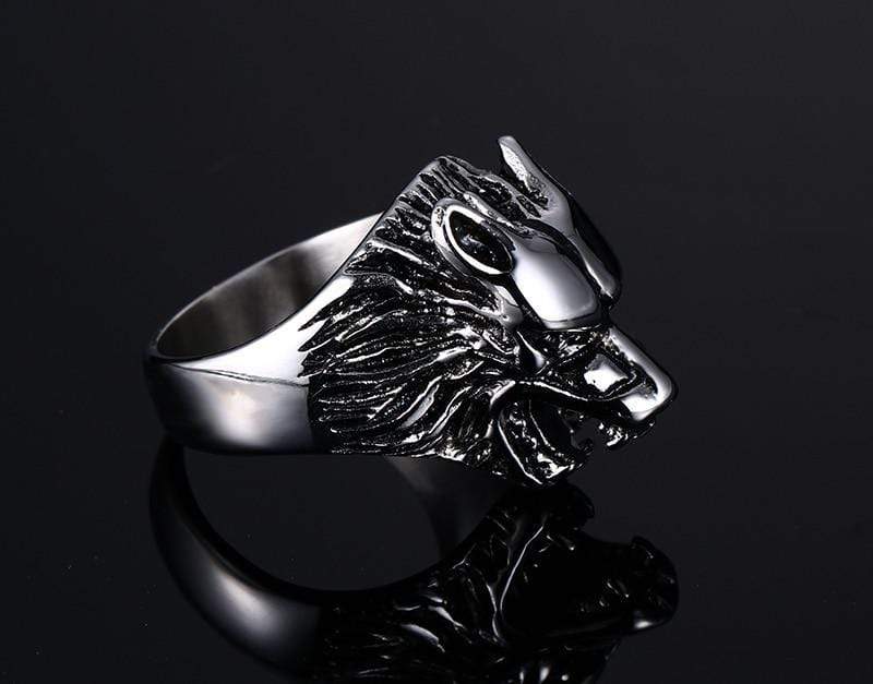 Wolf Head Mens Ring