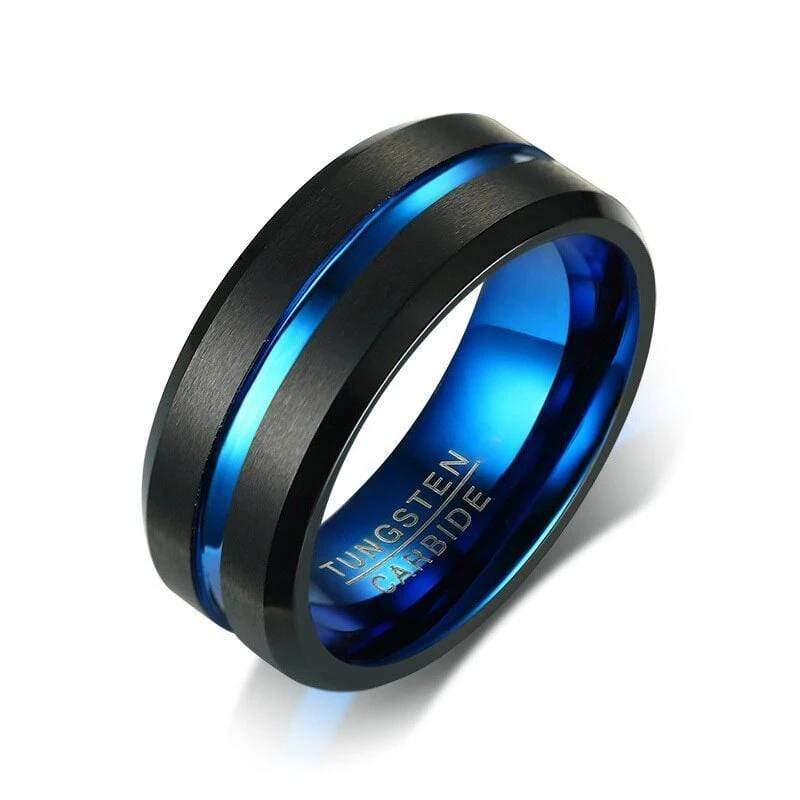 Blue Line Tungsten Carbide Ring