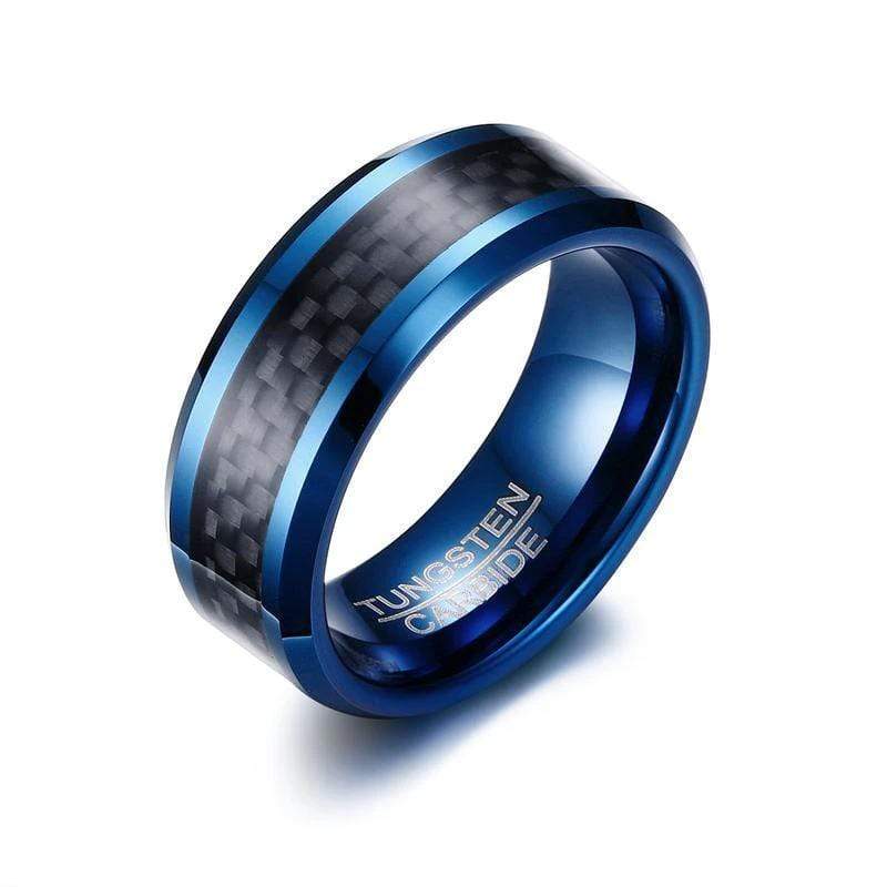 Carbon Fiber Blue Tungsten Carbide Ring