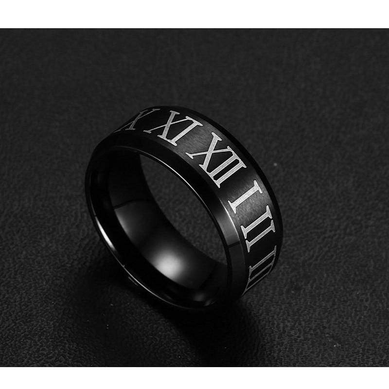 Black Roman Numeral Mens Ring