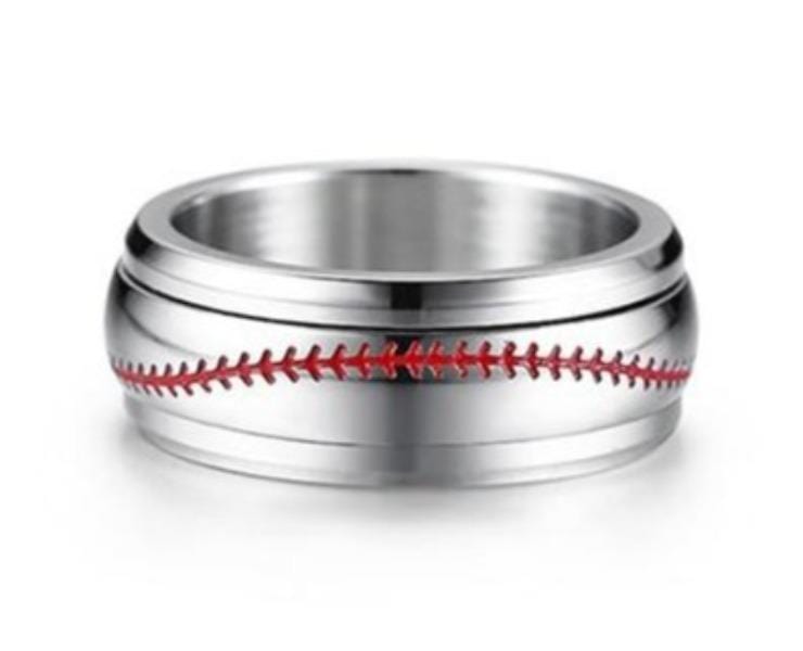 Silver Men's Baseball Spinner Ring