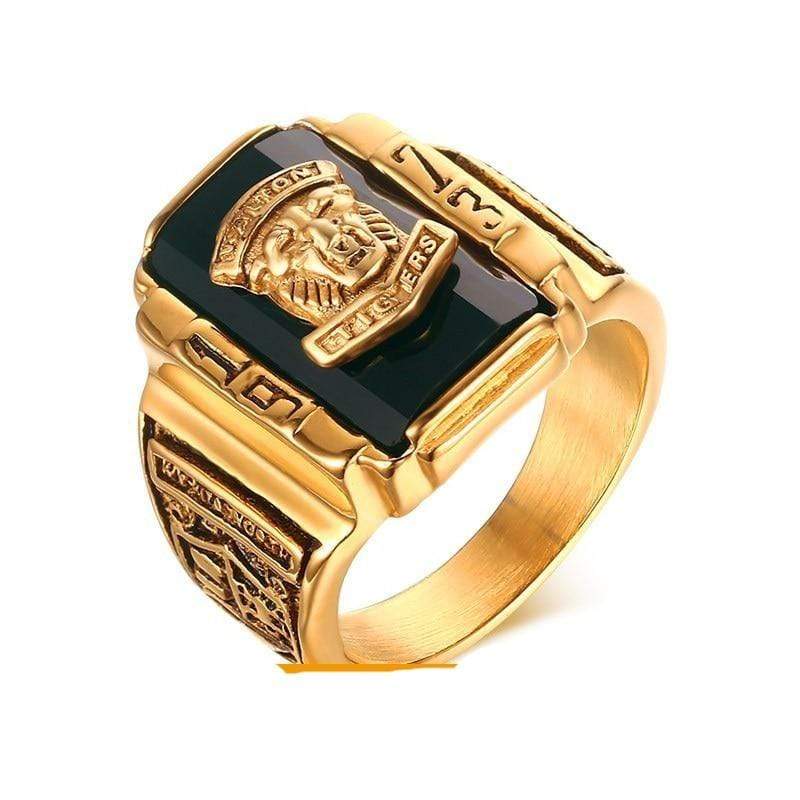 Black and Gold Lion Head Mens Ring