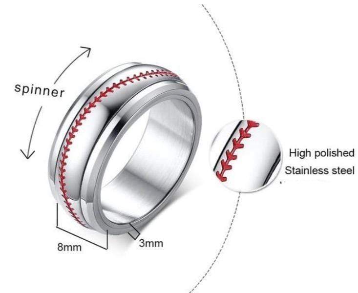 Silver Men's Baseball Spinner Ring
