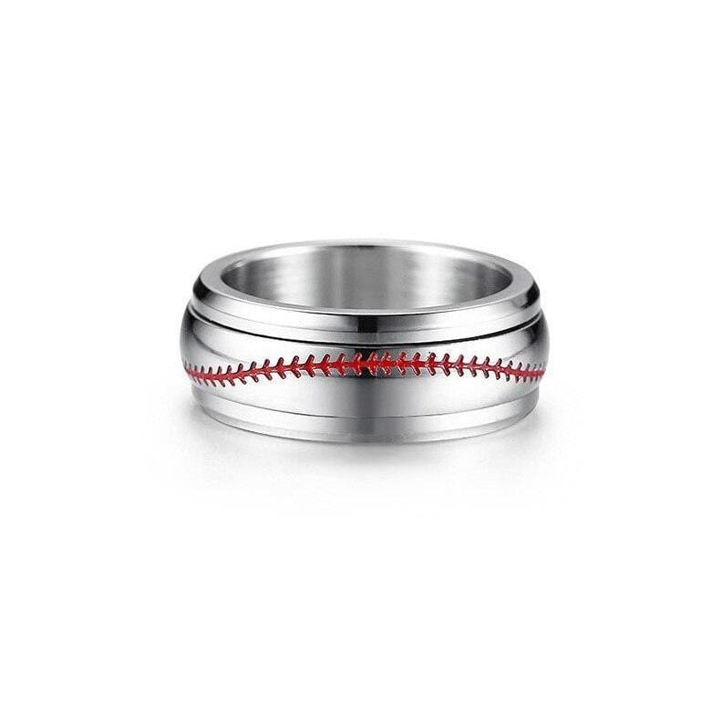 Silver Men's Baseball Spinner Ring