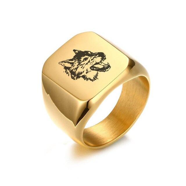 Personalised Engraved Gold  Stainless Steel  Men's Biker Signet Ring