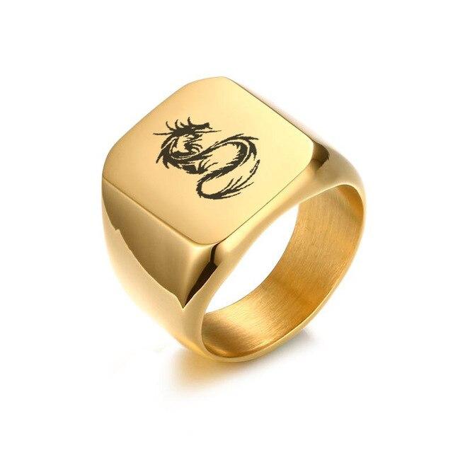 Men's Gold Personalised Engraved Biker Signet Ring